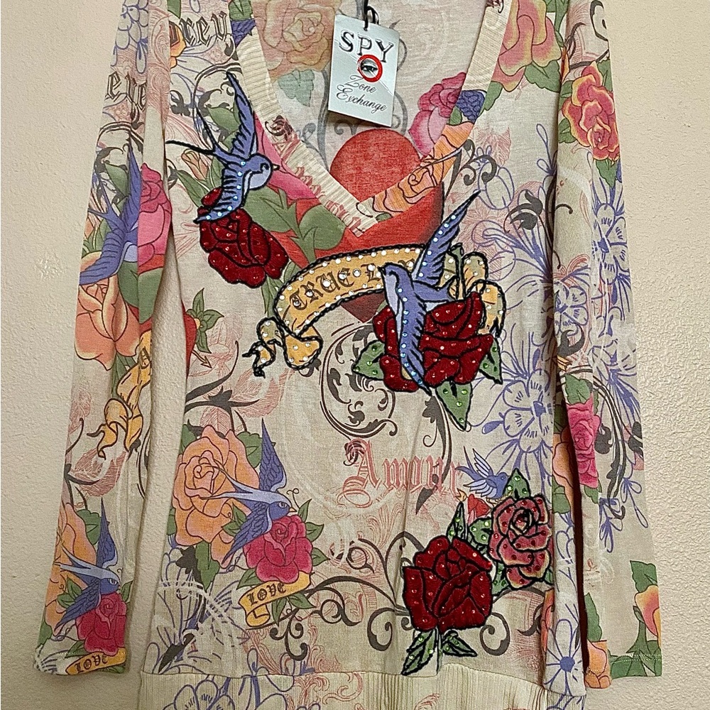 SPY ZONE EXCHANGE - Women's Long Sleeve Floral Tattoo Top - Multicolor